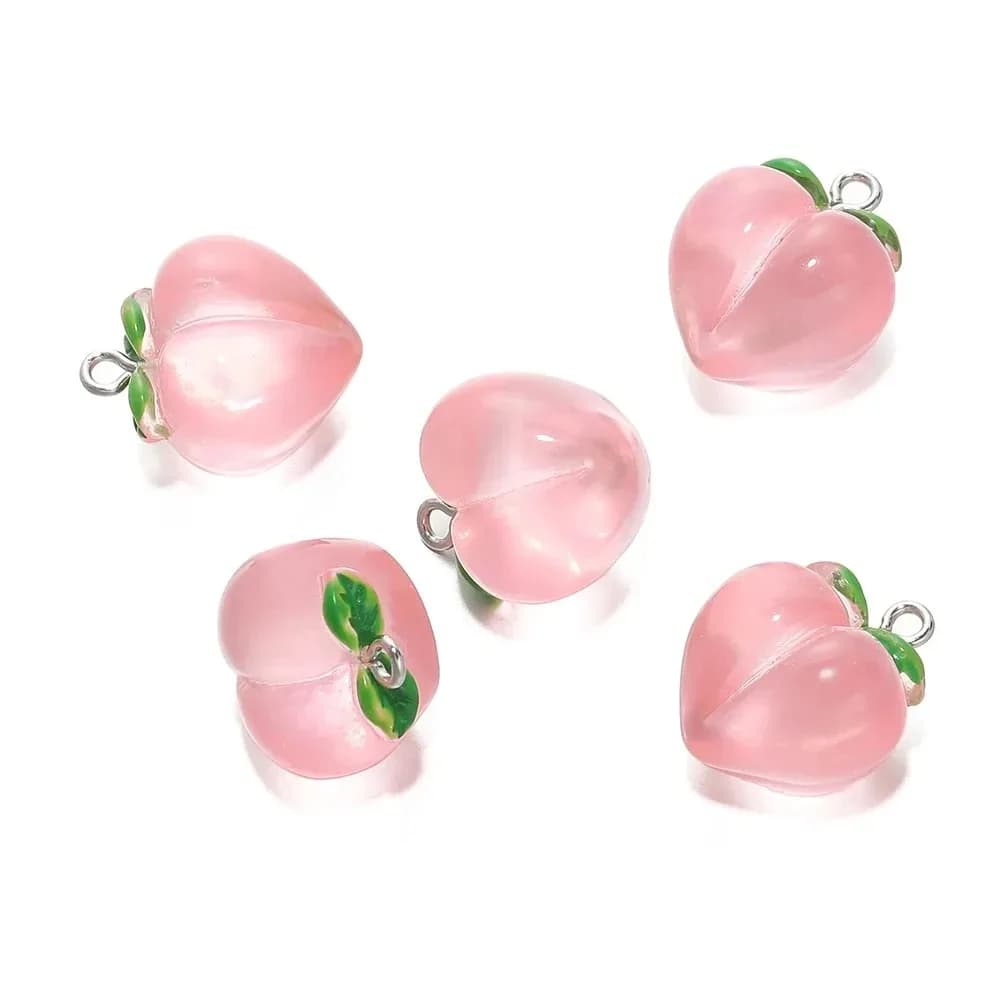10Pcs Transparent Pink Peach Resin Charms 3D Simulation Fruit Pendants DIY Jewelry Findings For Earrings Bracelets Keychains