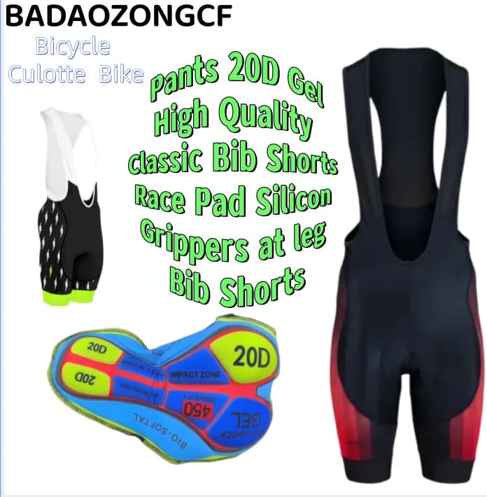 Bicycle Culotte Bike Pants 20D Gel High Quality Classic Bib Shorts Race Pad Silicon Grippers at leg Bib Shorts