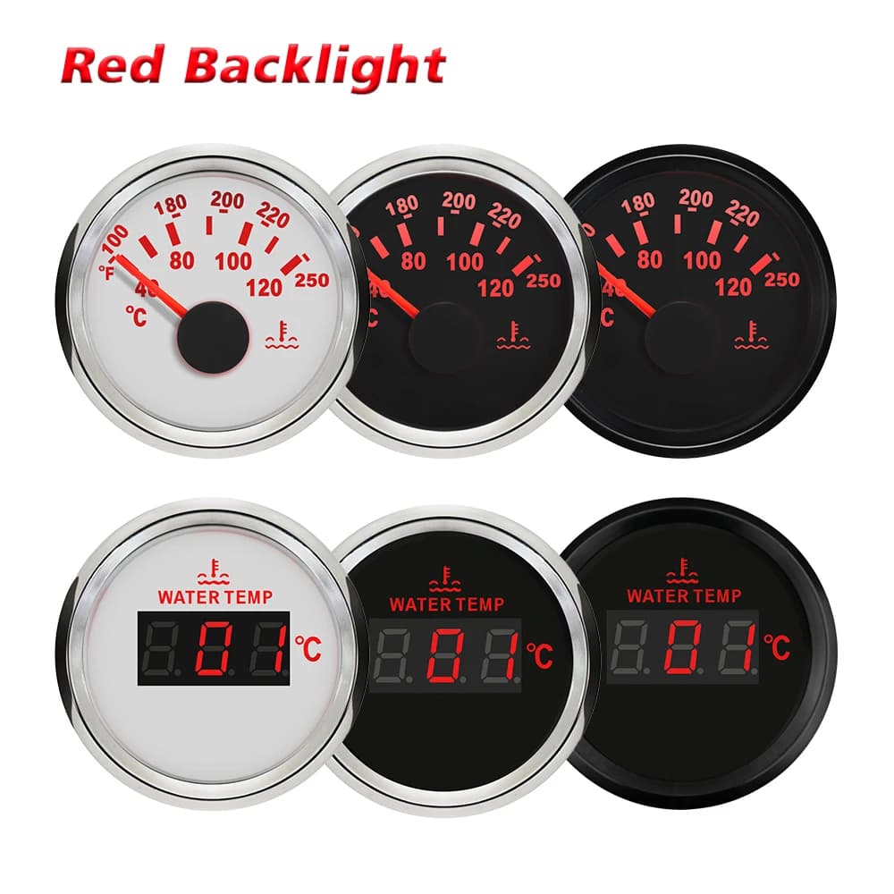 Rhaxel 52mm 2'' Digital Water Temp Gauge Temperature Meter 40-120℃ Degree 52mm 9-32V With Red Backlight for SUV Car Boats