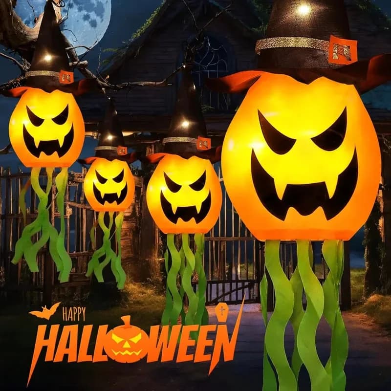 Halloween Hanging Ghost Decorations Outdoor Glowing Witch Hat String Lights for Yard Patio Garden Tree Decoration Holiday Party