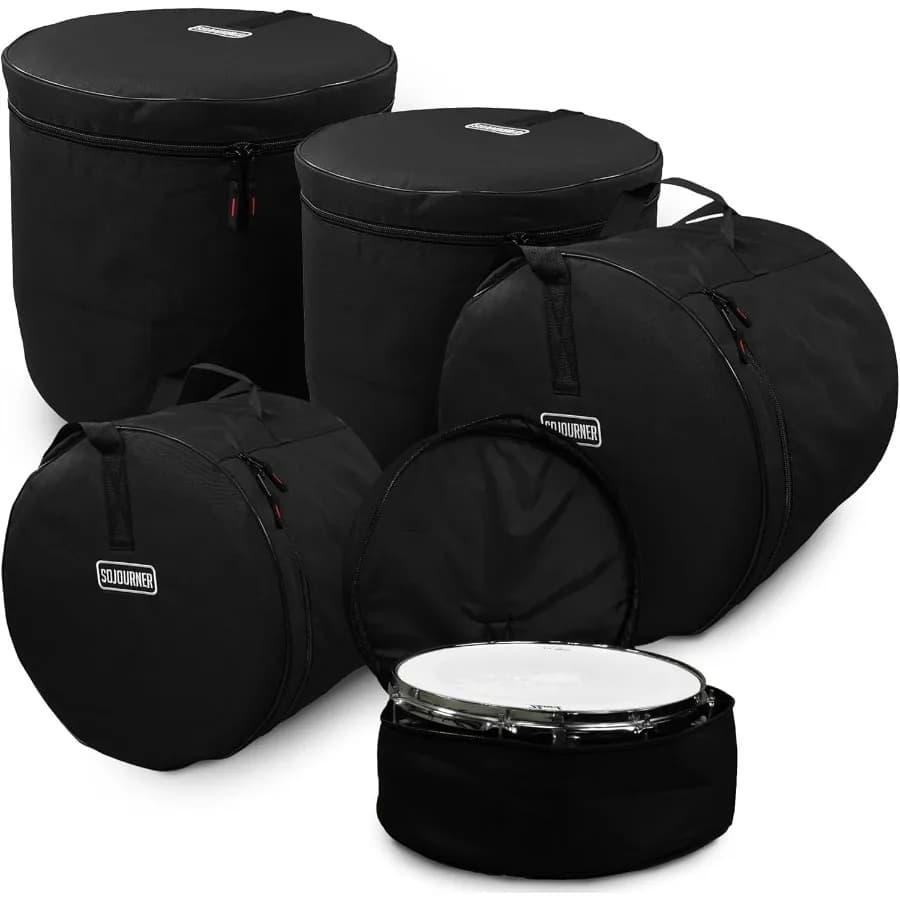 Set di 5 Custodie per Batteria Standard con Imbottitura Spessa, Protegge Tamburi Bassi da 22, Tom da 12, 13, 16 e Rullante da 14 Pollici, Colore Nero