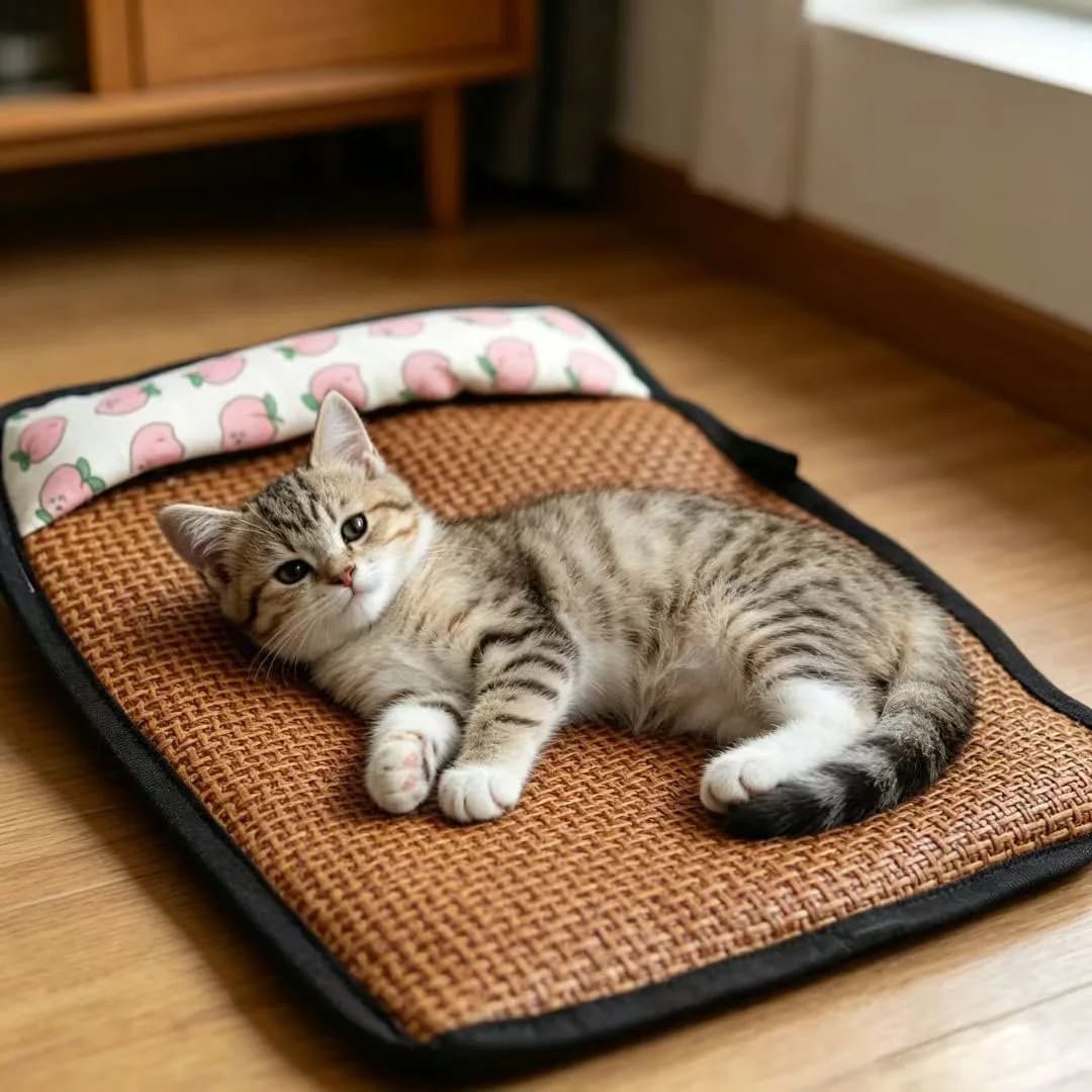 Cooling Pet Sleeping Mat, Cotton and Linen Rattan Mat Dog Mat Cat Bed Mat