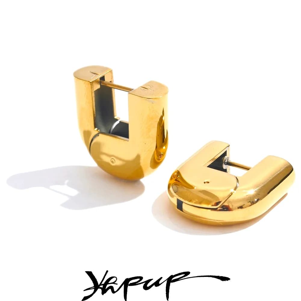 Yhpup 316L Stainless Steel Glossy Metal U-Shape Hollow Hoop Earrings 18K PVD Plated Texture Attractive Jewelry Waterproof