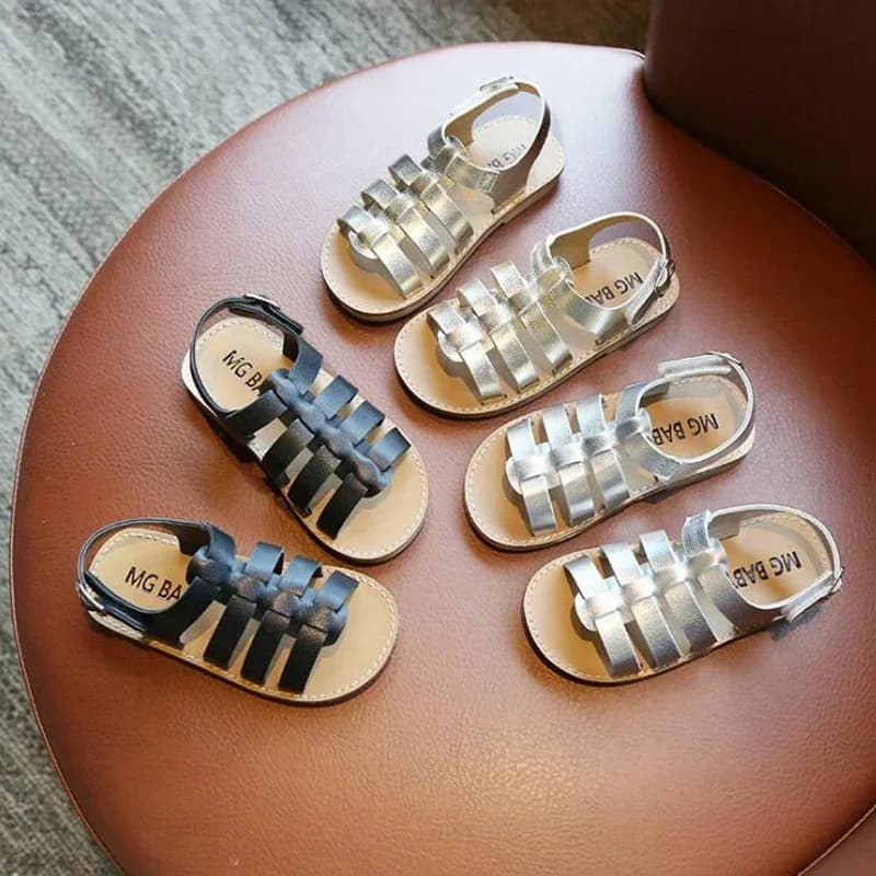 1-6 anni bambini estate scarpe da spiaggia all'aperto ragazze principessa sandali aperti lavorati a maglia oro, argento, nero