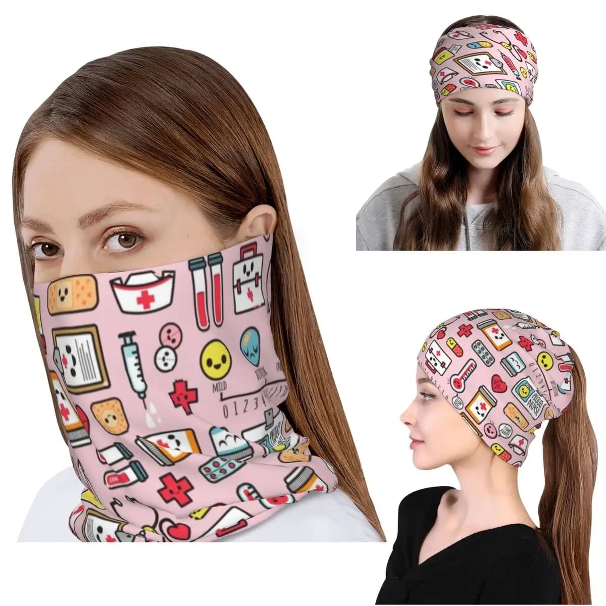 Bandana multifunzione per infermieri, copricollo, maschera, sciarpa, copricapo, berretto antivento per uomo e donna, per adulti