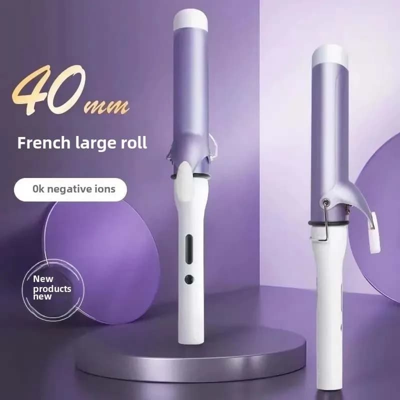 Professional curling iron with 40mm Cylinder, Rapid heating, Ceramic, Negative Ionic, for Large Waves