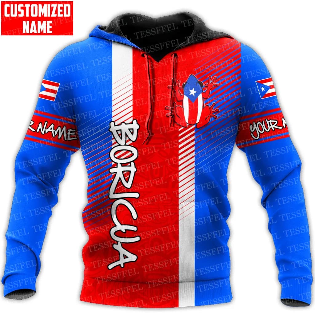 Custom Name Caribbean Sea Country Puerto Rico Flag Boricuas Pullover Vintage Retro Harajuku Tracksuit 3DPrint Jacket Hoodies A21