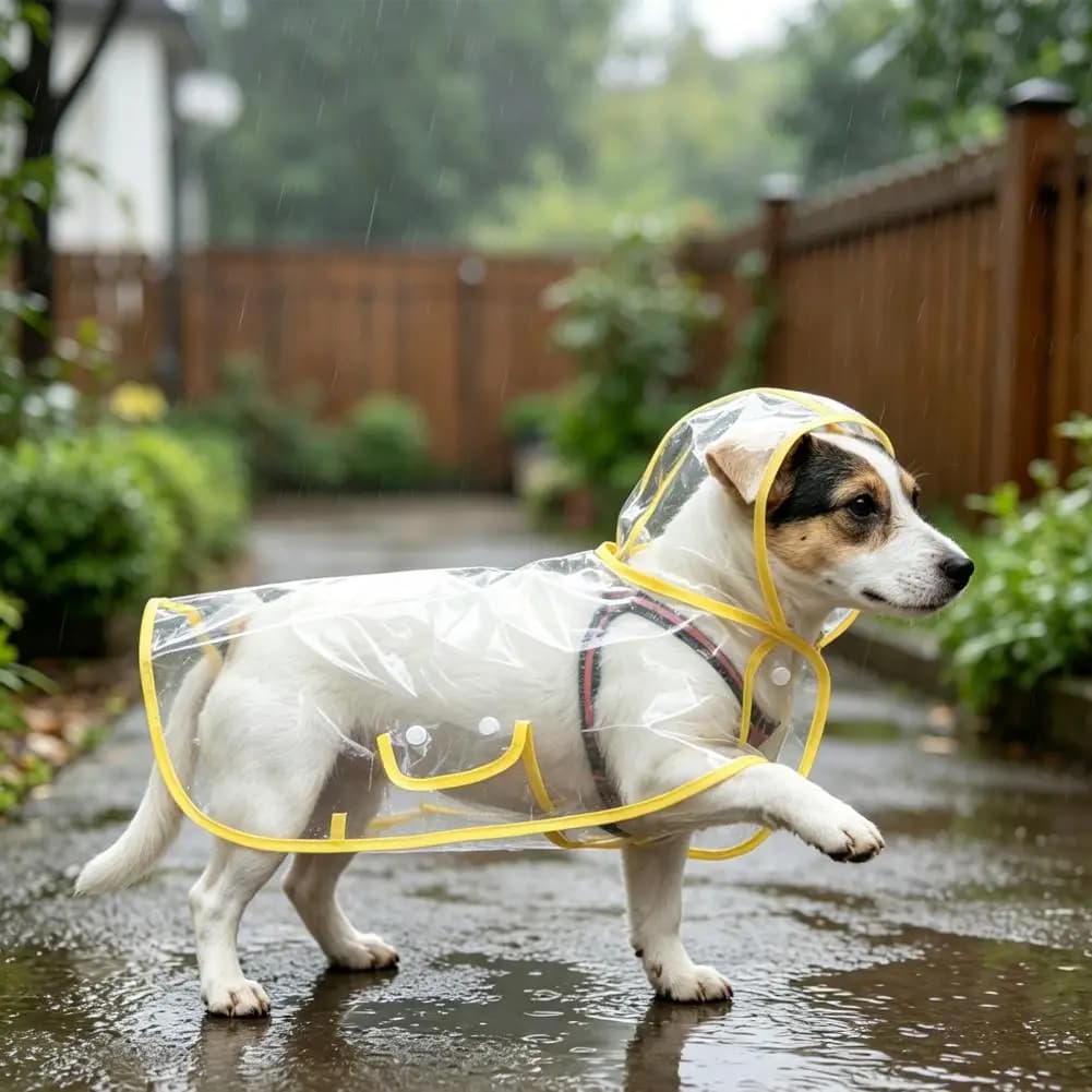 Dog Raincoat Poncho, Waterproof EVA Rain Suit For Small Medium Dogs, Pet Jacket With Hood Leash Hole For Teddy Bichon Outdoor