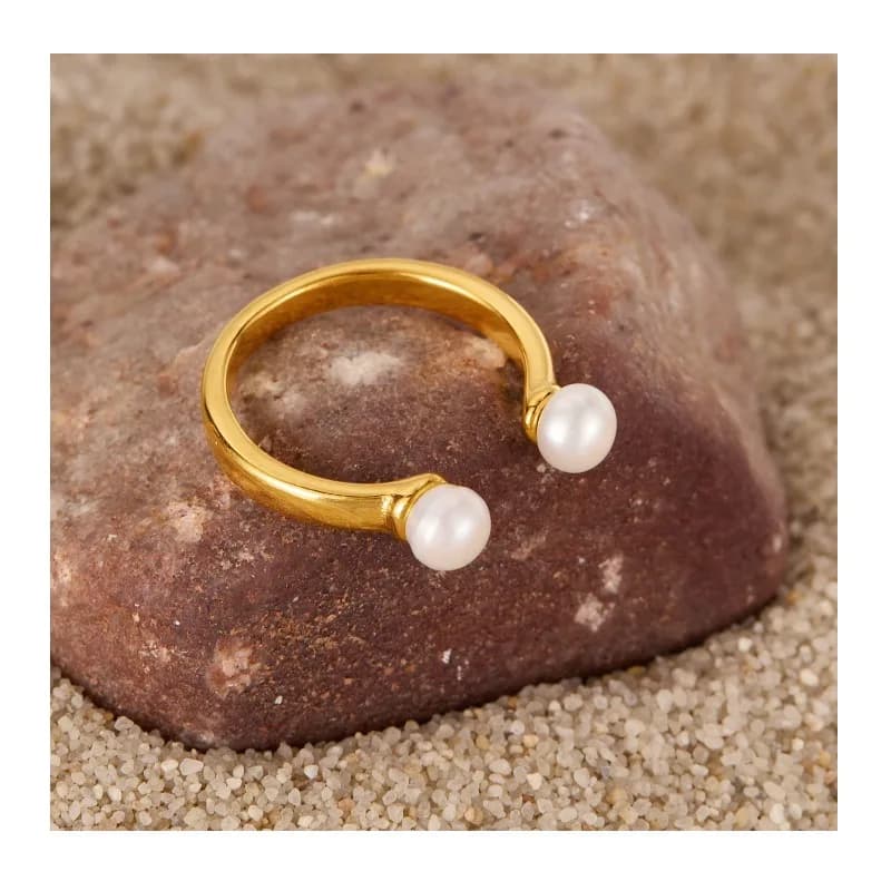 French Light Luxury Pearl Open Titanium Steel Ring Female Personality Temperament Niche Versatile Design Ring Jewelry