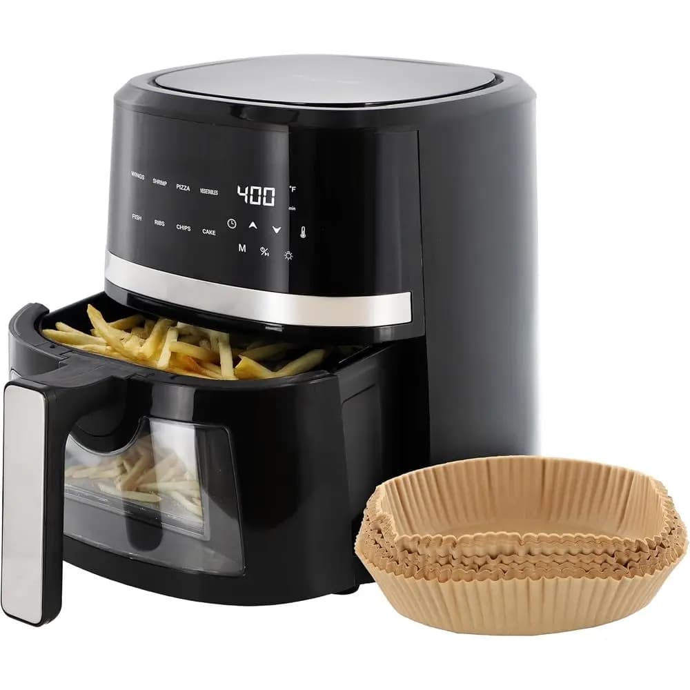 4 Liters Digital Electric Air Fryer with LED Display and Transparent Window, 125 Non-stick Card Sheets