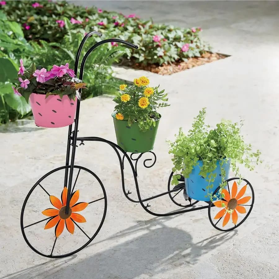 Support for Bicycle Shaped Planter, Metal Wallet with 3 Plant Containers, Outdoor Decoration for Patio, Terrace, Garden or Lawn
