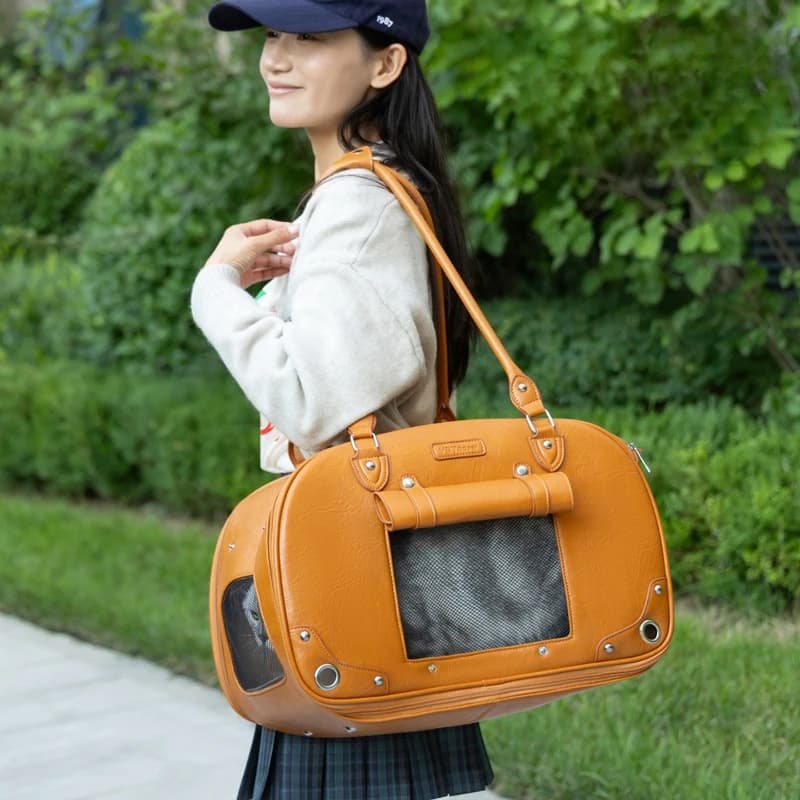 Borsa per Animali Domestici Impermeabile in Pelle PU, Borsa Portatile per Cani e Gatti, Trasportino da Viaggio per Esterni, Borsa a Tracolla per Animali