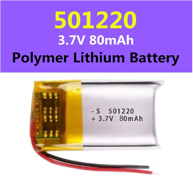 Batteria LiPo ai polimeri per auricolare Bluetooth, smartwatch, dispositivo di bellezza, selfie stick - ricaricabile - 3,7 V 80 mAh 501220