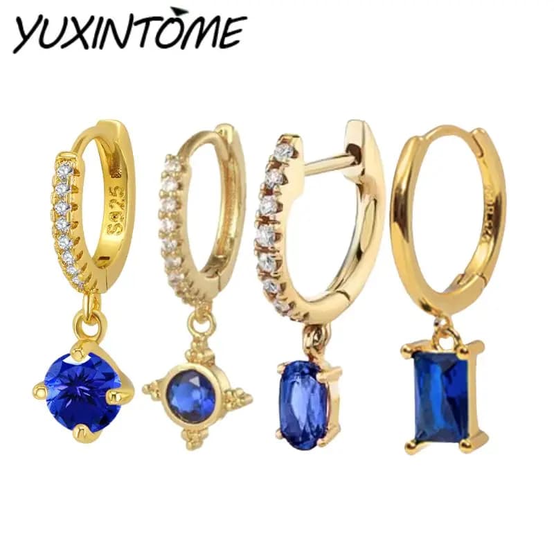Orecchini Pendenti in Argento Sterling 925 di Lusso con Design Geometrico e Zirconi Blu, Gioielli da Festa per Donna