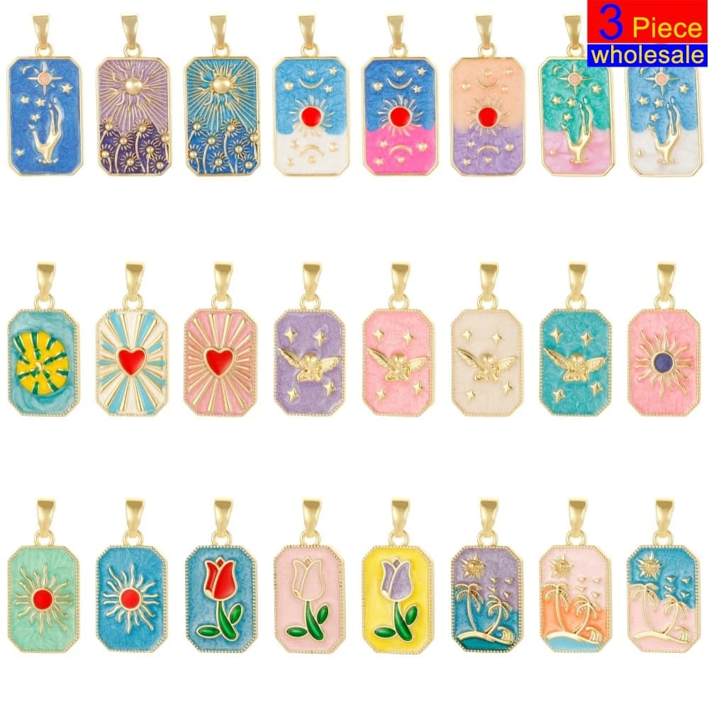3 pezzi di moda smalto tarocchi ciondoli tulipano conchiglia sole albero di cocco ciondolo creazione di gioielli accessori per collane da donna all'ingrosso