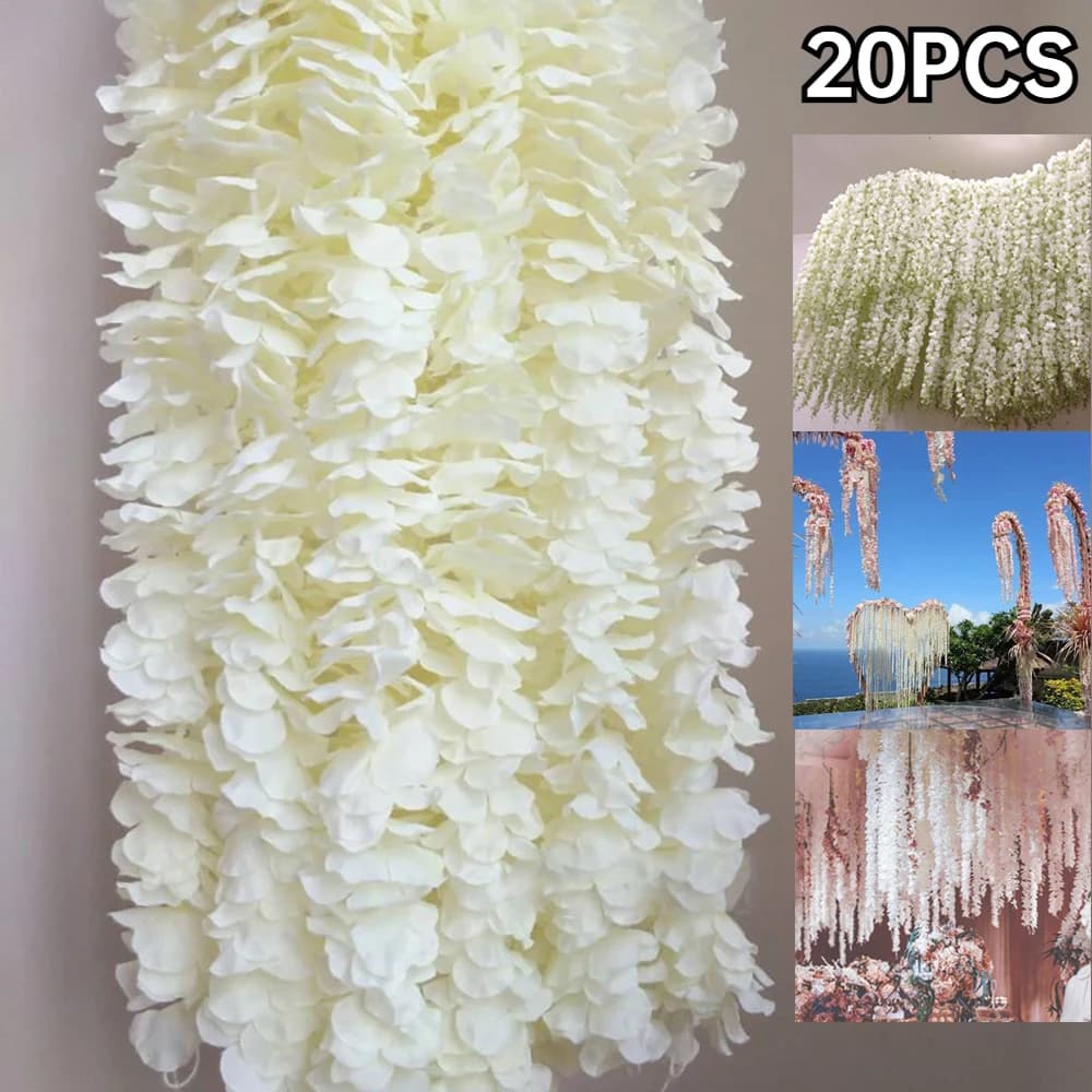10/20Pc Fiore di Glicine di Seta Artificiale Falso Appeso Pianta di Glicine Vite per la Decorazione di Cerimonia Nuziale Del Partito Fiore di Glicine Artificiale