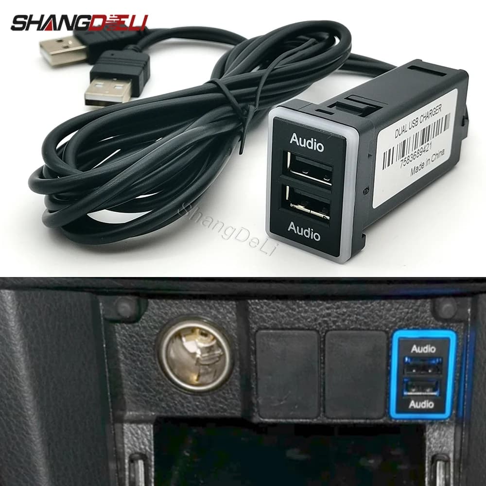 Auto Doppio USB Audio U-disk Presa Flash Riproduzione di musica Adattatore porta USB per Toyota Camry Prius Corolla Prado Yaris