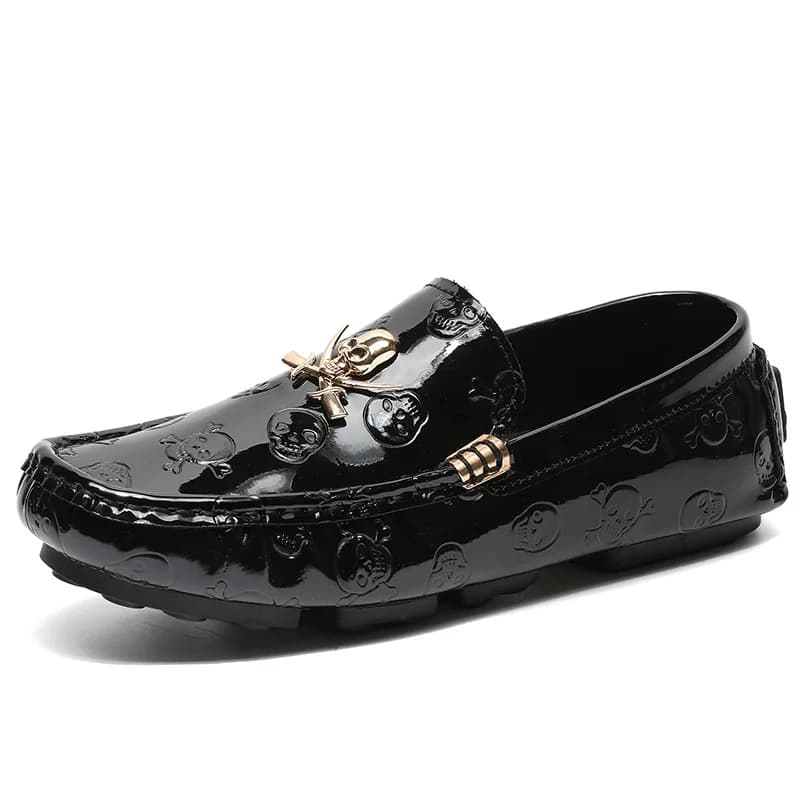 taglia 38-48 mocassini con teschio lucido scarpe da uomo di lusso eleganti scarpe da uomo in vernice casual mocassini slip on per appartamenti da uomo
