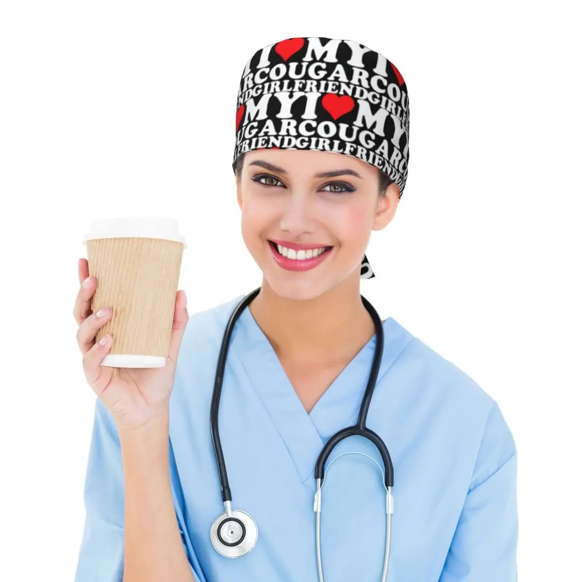I Love My Hot Cougar Girlfriend Scrub Hat Doctor Working Surgical Cap Men Women Adjustable Nursing Caps for Dentist