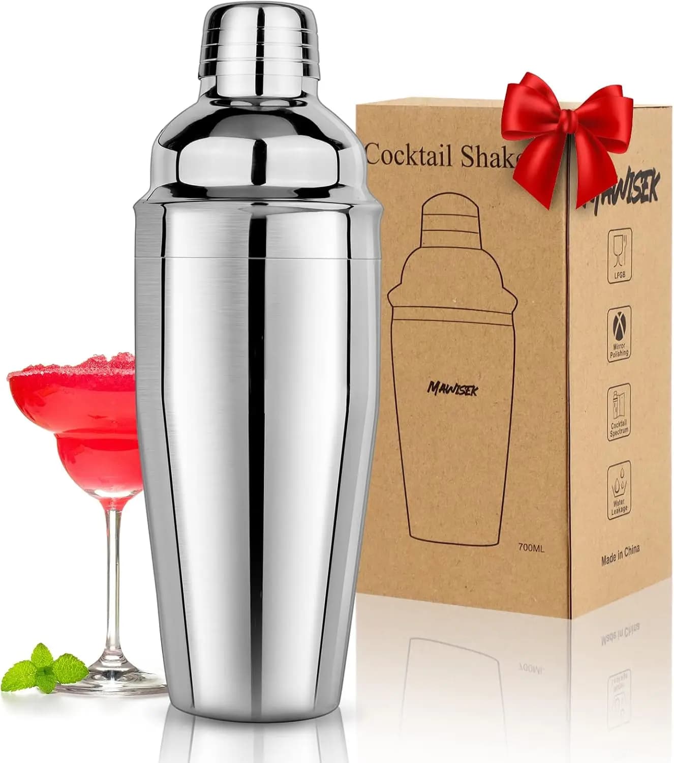 Shaker Professionale per Cocktail in Acciaio Inox da 24oz con Filtro Integrato, Design Antigoccia per Barman