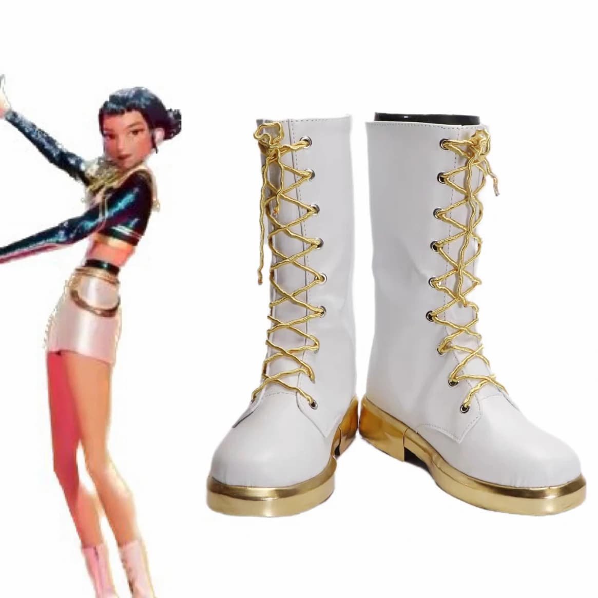 Scarpe Costume Zoey Nere e Dorate, Stivali Cosplay Mira Rumi, Scarpe per Feste di Halloween per Ragazze