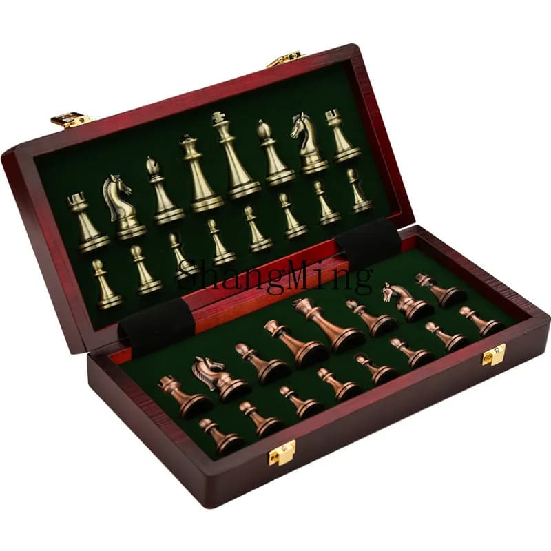 Set di Scacchi in Metallo PYH con Scatola Regalo, Scacchiera Pieghevole in Legno, Ornamento e Collezione di Scacchi