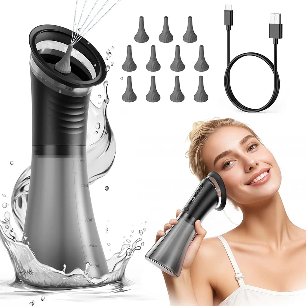 Sistema Elettrico per la Rimozione del Cerume, Strumento per la Pulizia delle Orecchie ad Acqua con Irrigatore, 3 Impostazioni di Pressione, Sicuro ed Efficace