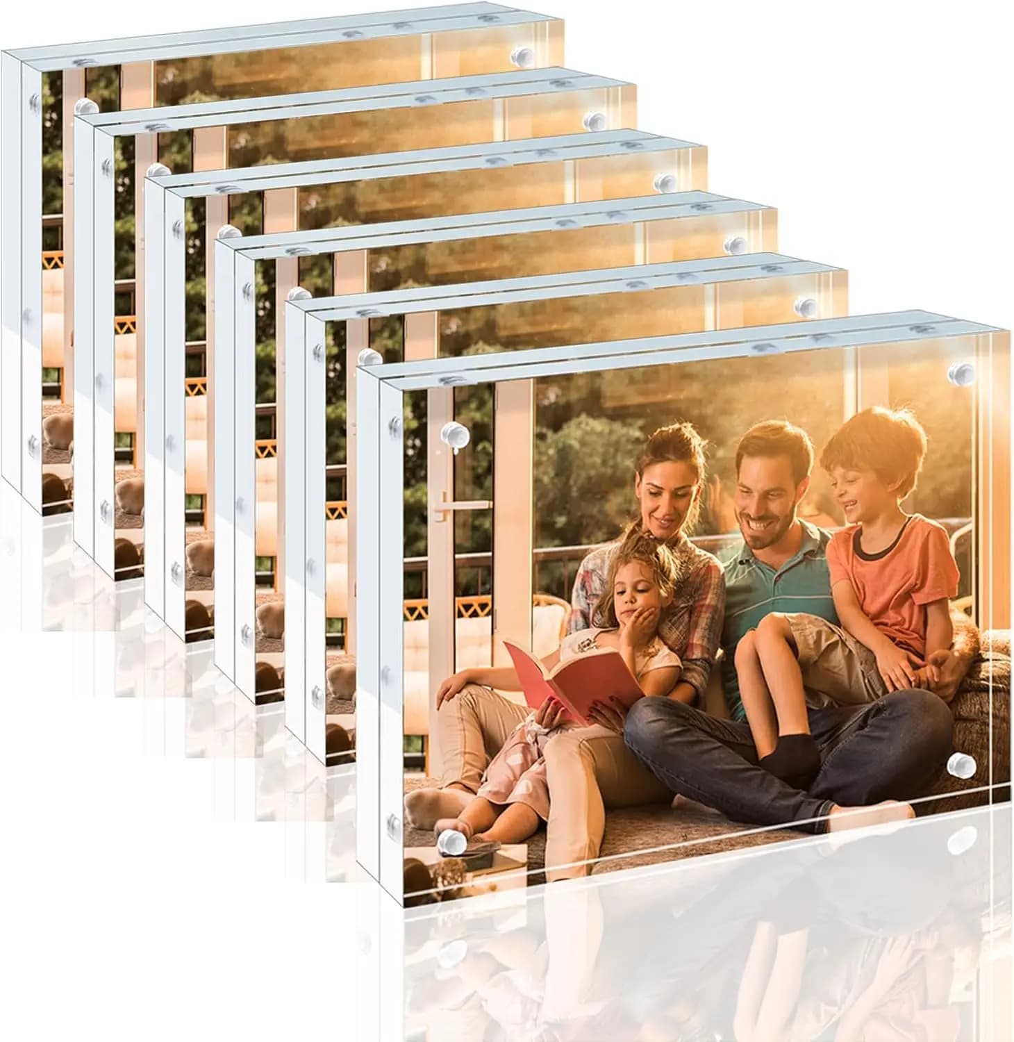 5x7 Acrylic Frames 6 Pack, 20mm Thicker Frameless Clear Picture Frames, Double Sided Magnetic Picture Frames, Free Stand