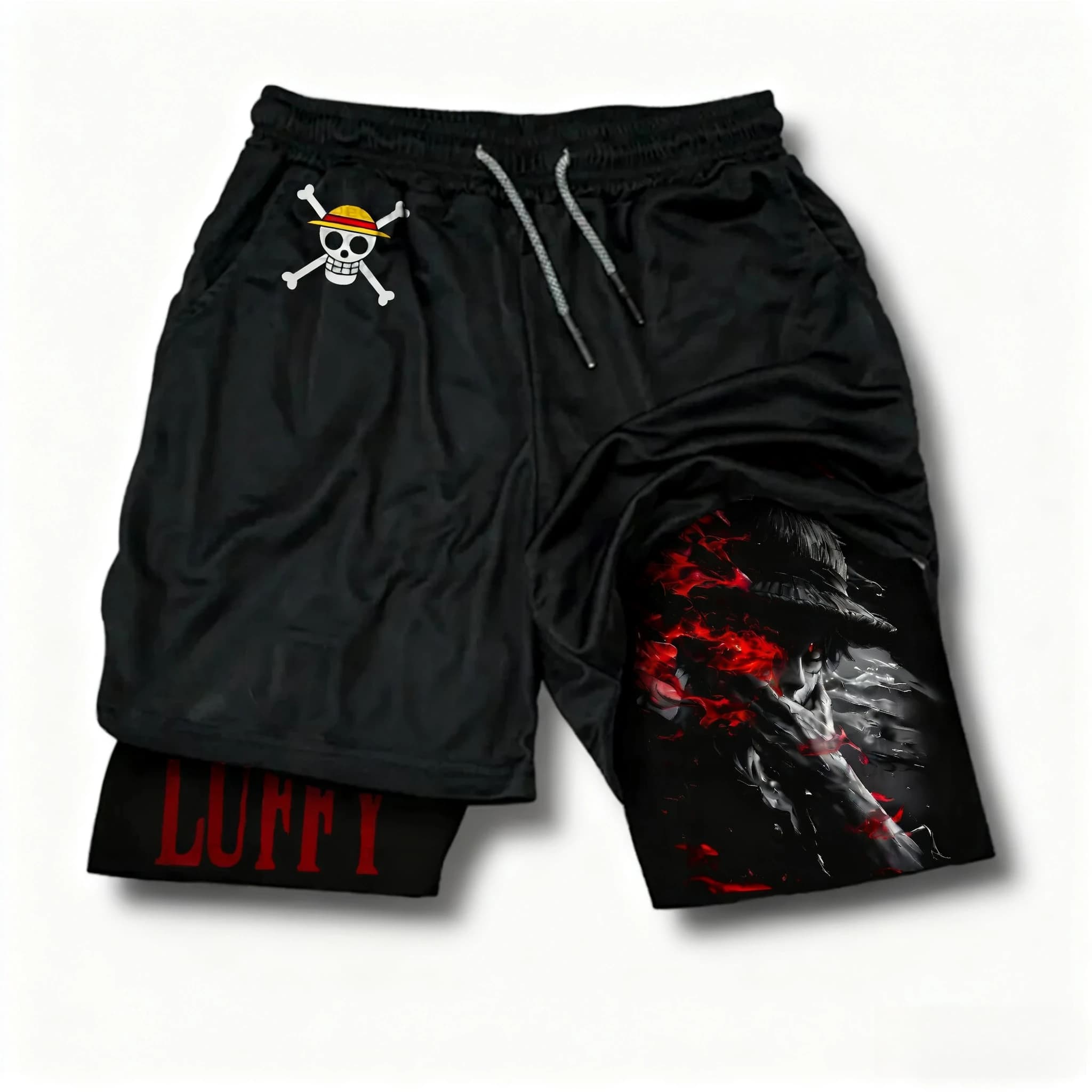 Pantaloncini Sportivi 2-in-1 Stampati One Piece Anime Estate 2026 Nuovi, Moda Streetwear, Fitness, Nuoto, Escursionismo, in Cotone a Doppio Strato