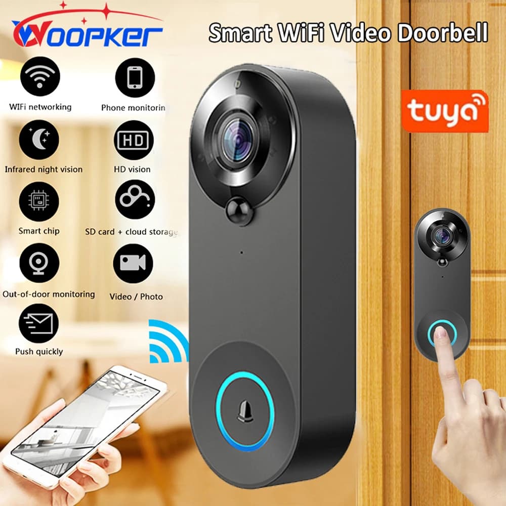 WOOPKER Campanello Senza Fili Intelligente 1080P WiFi Video Campanello Visione Notturna Tuya Smart Home Security Rilevazione di Movimento Campanello per Porte Telecamera