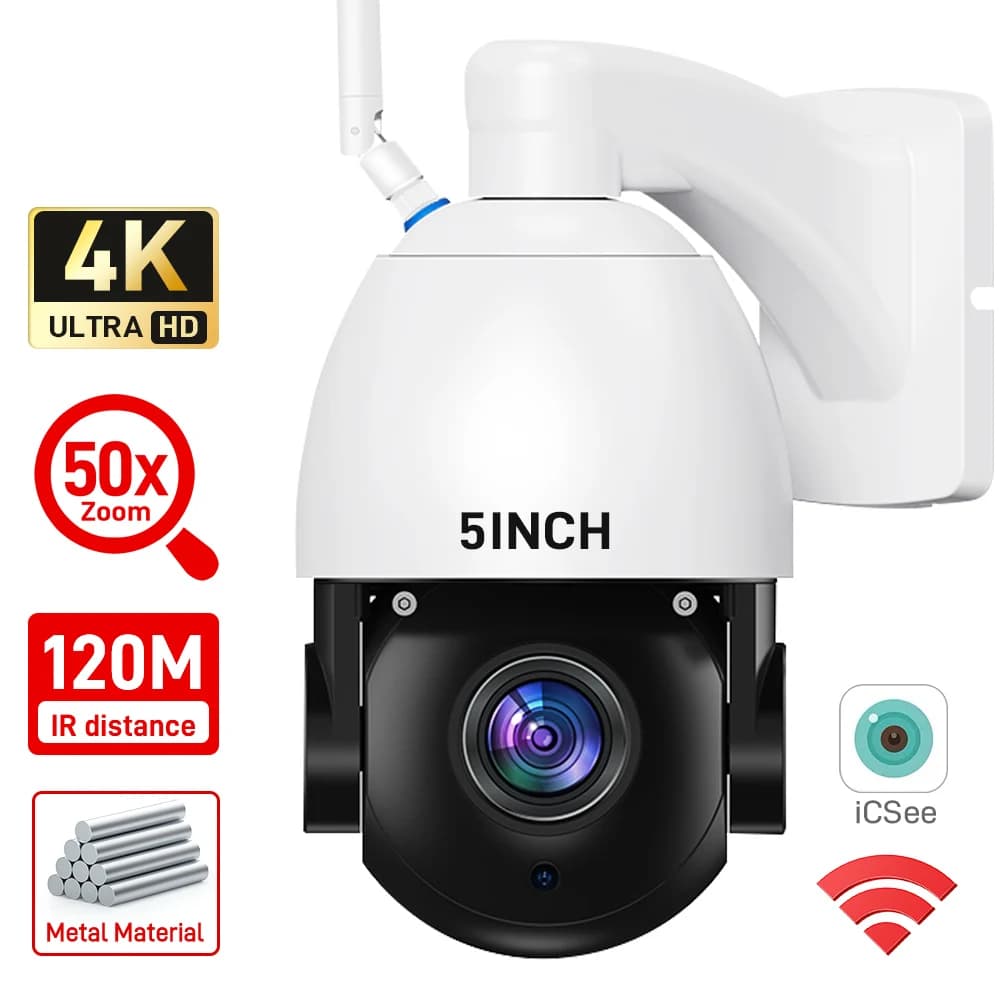 5 pollici 4K UHD iCsee APP 50x Zoom WIFI IP Dome Camera Full Color AI rilevamento umanoide sicurezza domestica CCTV Baby Monitor