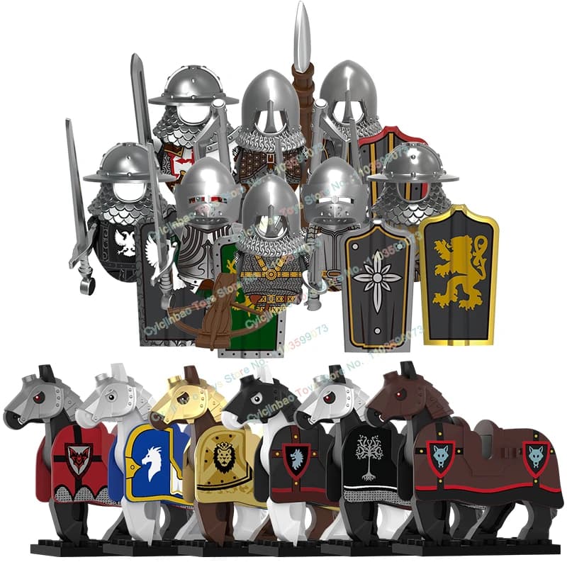 Accessori medievali Spear Shields Spada Action Figures Black Eagle Knights Building Blocks Giocattoli fai da te Regali di Natale V1002