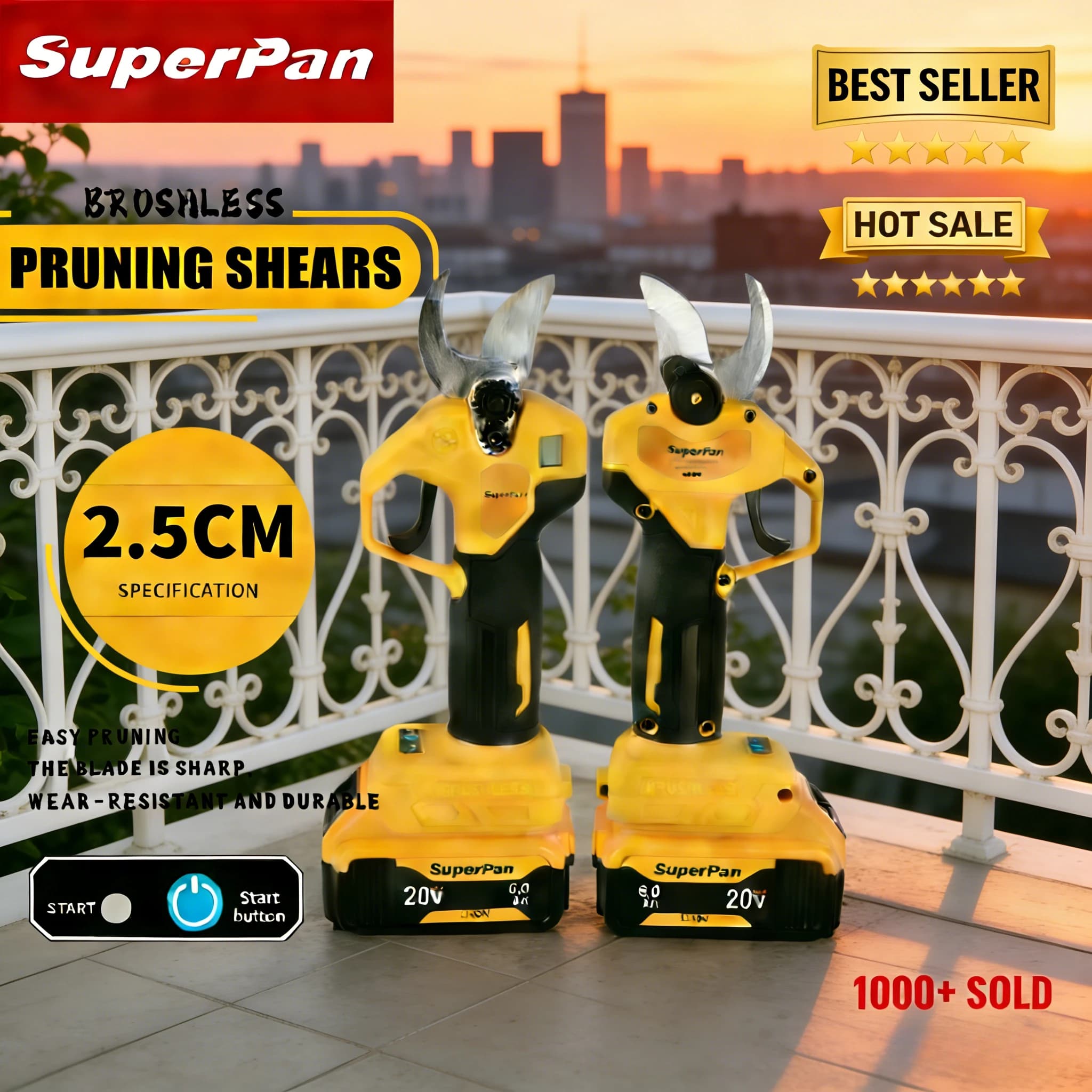 SuperPan Brushless Power Scissors with 45mm Opening, Rechargeable for Frutteti and Orti Maintenance, Compatible with Dewalt 20V Battery