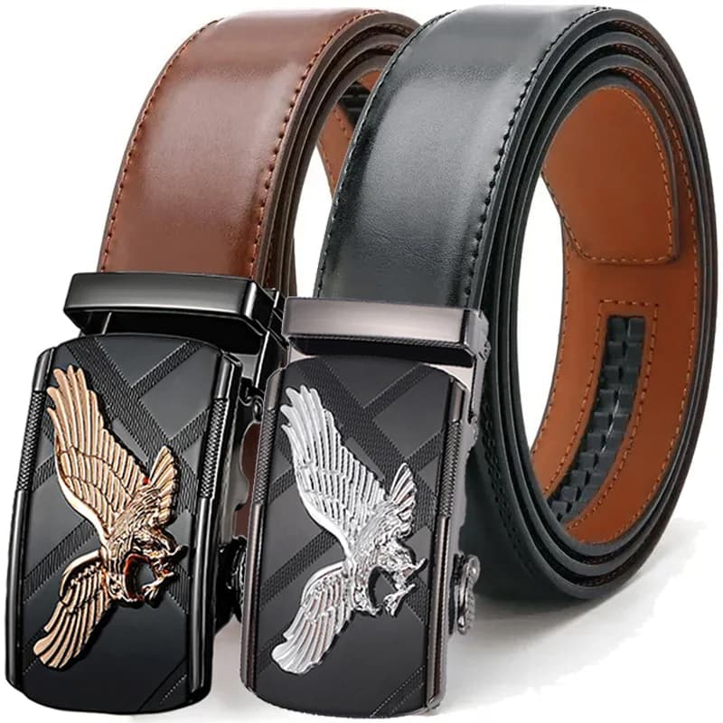 Cintura da Uomo in Vera Pelle con Fibbia Automatica a Cricchetto, Stile Business e Casual, per Jeans, Nera e Marrone
