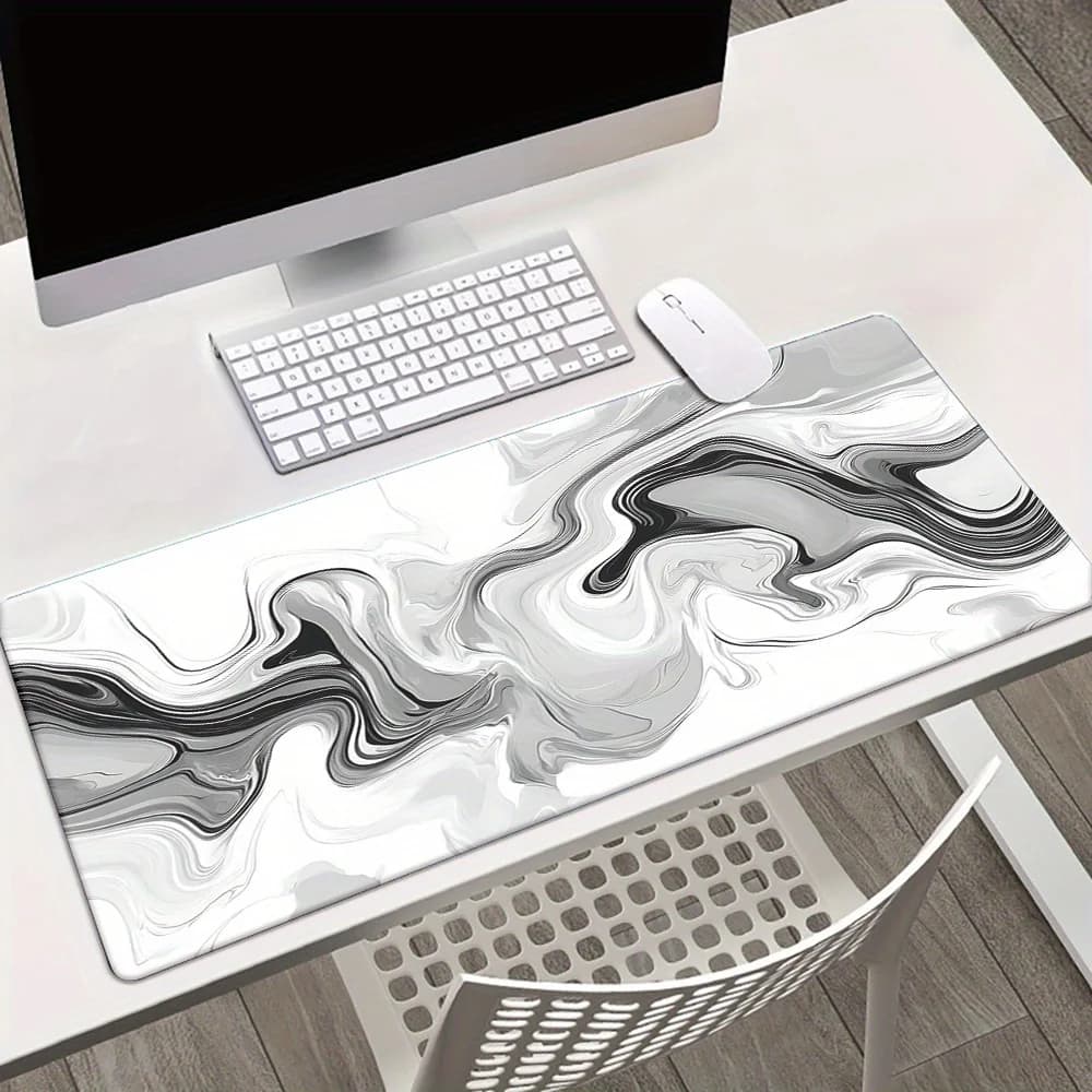 Tappetino per Mouse con Motivo Marmorizzato Bianco e Nero, Base in Gomma Resistente, Superficie Antiscivolo, Tappetino da Scrivania per Ufficio e Gaming