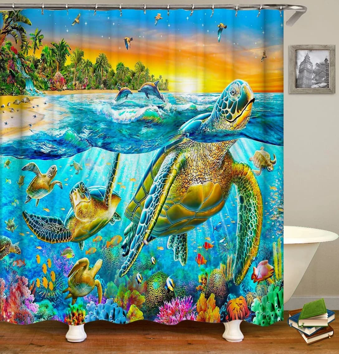 Tenda da doccia tartaruga marina oceano tende da bagno delfino tessuto in poliestere impermeabile 180X180 cm decorazioni per la casa con 12 ganci