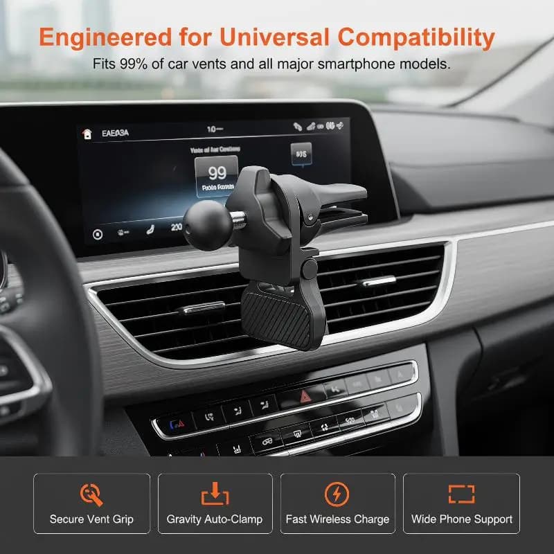 360° Rotation Ball Head Car Air Outlet Clip Phone Mount Universal Air Vent Cell Phone Holder Stable Stand Automobile Interior