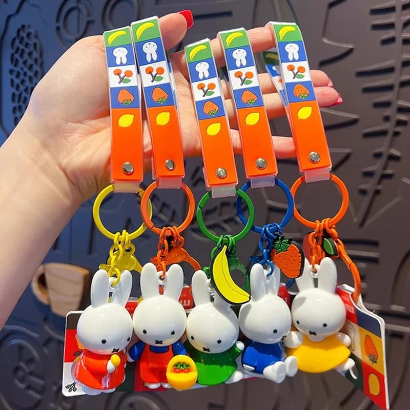 Kawaii Anime Miffy Rabbit Keychain Nice cartoon Pair Car Keyring Bag Wallet Peluche pendant Decorative accessories for cartoons for girl gift