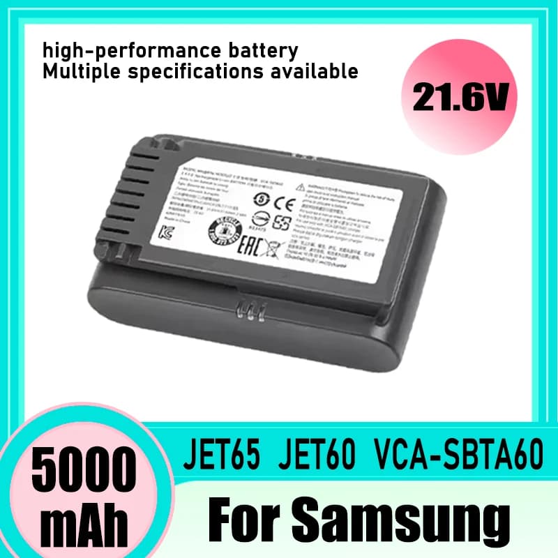 For Samsung VCA-SBTA60 vacuum cleaner battery replacement, 21.6V 5000mAh, for Samsung Jet 60