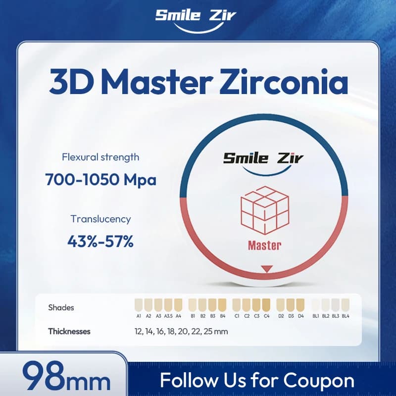 50% DI SCONTO Blocco di Zirconia 3D Master per Laboratorio Dentale, Zirconia Dentale CADCAM Vita16 Colori, Disco di Zirconia 3D Pro per Fresatura di Corone Dentali