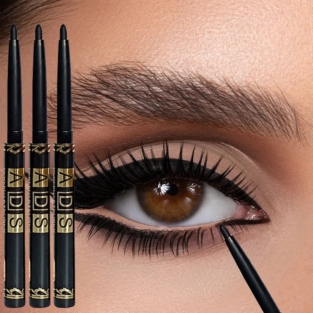 3 piece black eyeliner pencils: waterproof, sweat resistant and drooling with easy twist application for flawless eye makeup