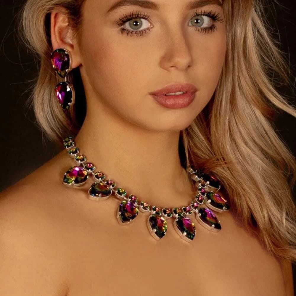 Stonefans Crystal Teardrop collana orecchini Set elegante sposa Dubai gioielli da sposa Statement Set 2024 collane Dubai Gifts