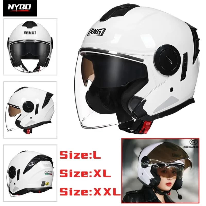 RNG Bluetooth 3/4 Open Face Half Motorcycle Helmet with Headset Scooter E-Bike Delivery Helmets Men Women