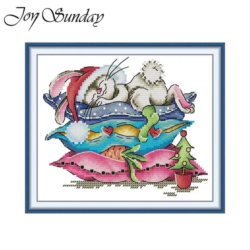 Joy Sunday The Sleeping Little Rabbit Cross-point Kit Embroidery Sewing Patterns Printed Wire Canvas Home Decoration DIY