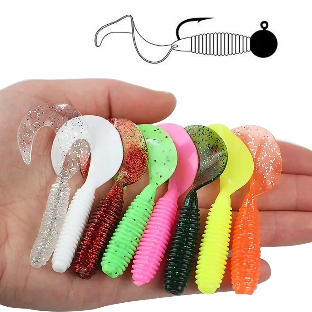 50 5 cm soft T-tailed baits, 2g Metal Jig with Hook Head, Fishing Equipment, Esche Box, Swimbait for Bass and Luccio