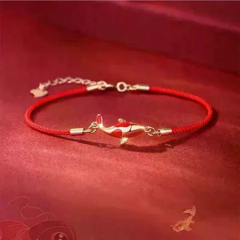 Bracciale portafortuna Bracciale Koi con corda intrecciata Corda rossa Regalo di San Valentino Regalo di coppia