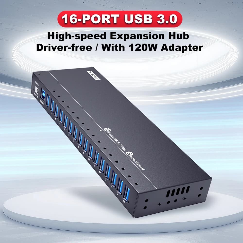 Sipolar A-316 16 Port USB 3.0 Hub Powered USB Splitter 12V 10A Adapter Data Hub for Tablet Phone Charging Station