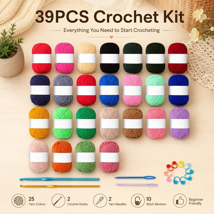 Colorful Acrylic Yarn Crochet Hooks Set Beginner Kit Crochet Needles Marking Needles DIY Handcraft Materials 39/46pcs