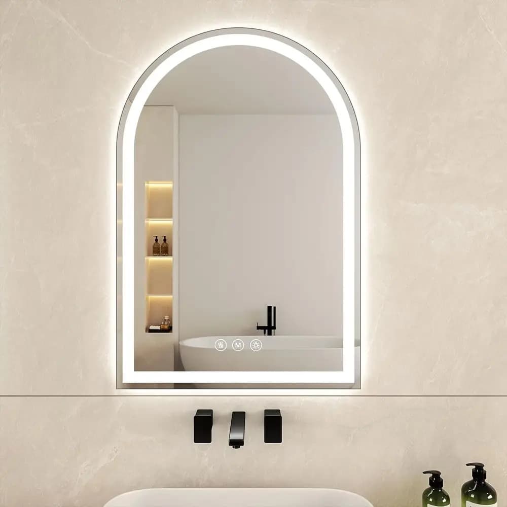 Specchio LED da Bagno Arcuato con Luci 24"x36", Specchio LED per Bagno, Specchio LED da Toilette, Antiappannamento, Dimmerabile