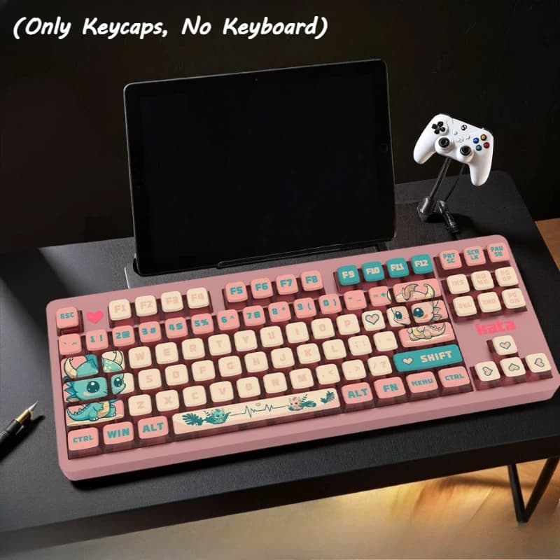 Pink Dragon SAProfile Transparent PBT Keycaps 125Keys 5 Sides Dye Sublimation Side Print Cute KeyCap Set for Mechanical Keyboard
